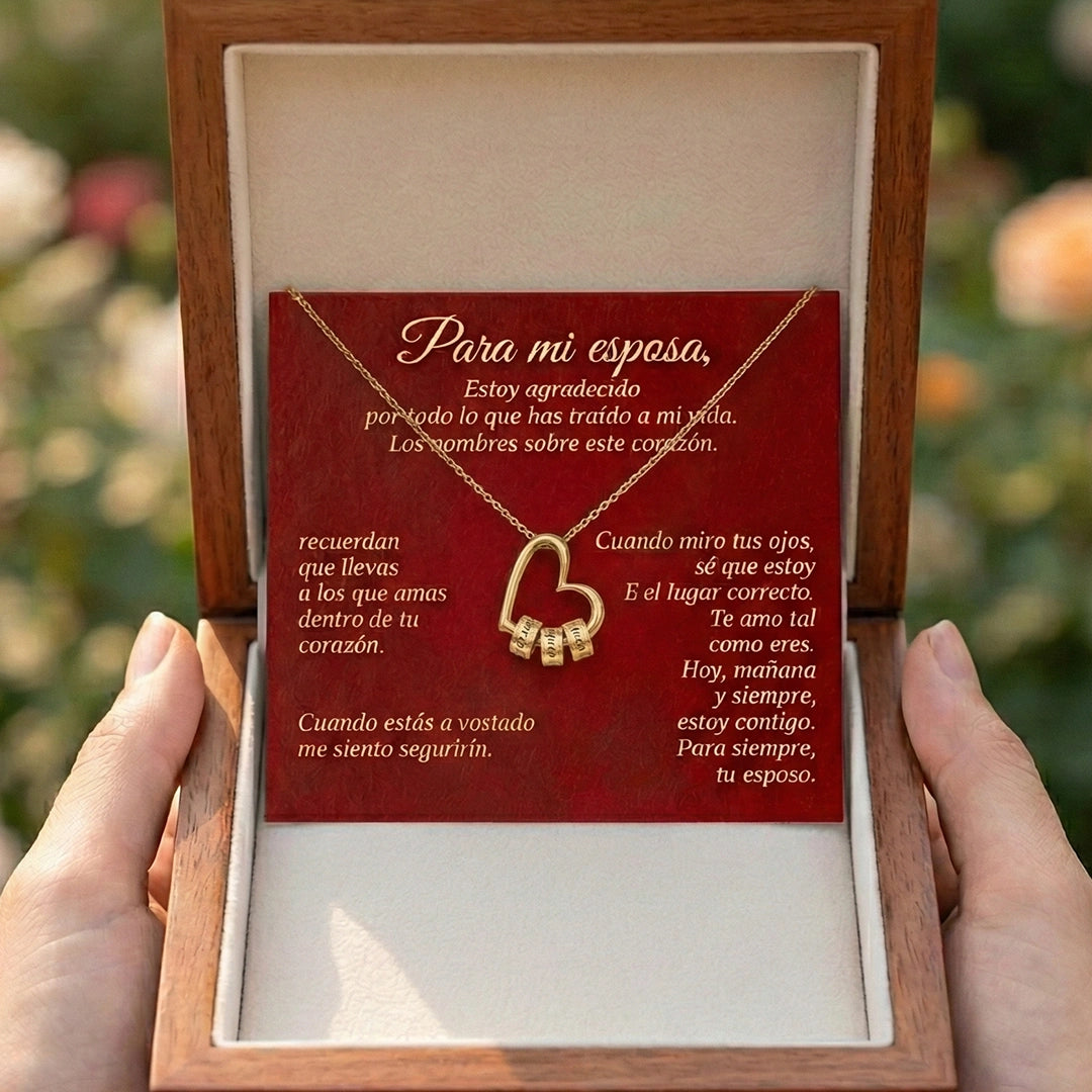 “Para Mi Esposa” Collar Corazón con un Nombre en Cada Cuenta