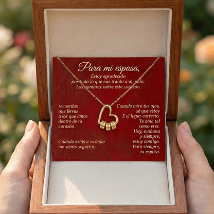 “Para Mi Esposa” Collar Corazón con un Nombre en Cada Cuenta