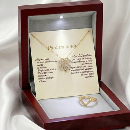 “Para Mi Amor” Collar Trébol con Anillo Corazón