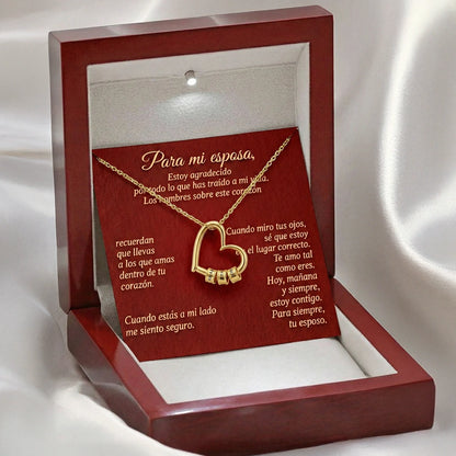 “Para Mi Esposa” Collar Corazón con un Nombre en Cada Cuenta