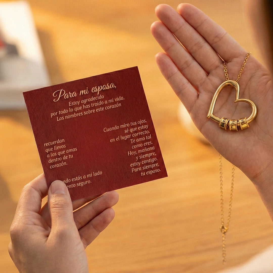 “Para Mi Esposa” Collar Corazón con un Nombre en Cada Cuenta