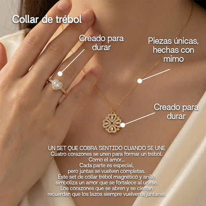 “Para Mi Hija” – Collar Trébol con Anillo Corazón