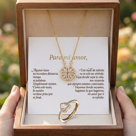 “Para Mi Amor” Collar Trébol con Anillo Corazón